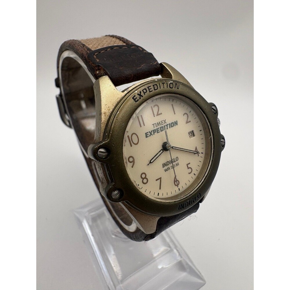 Vintage Timex Expedition Indiglo Watch 50M Leather Canvas Band